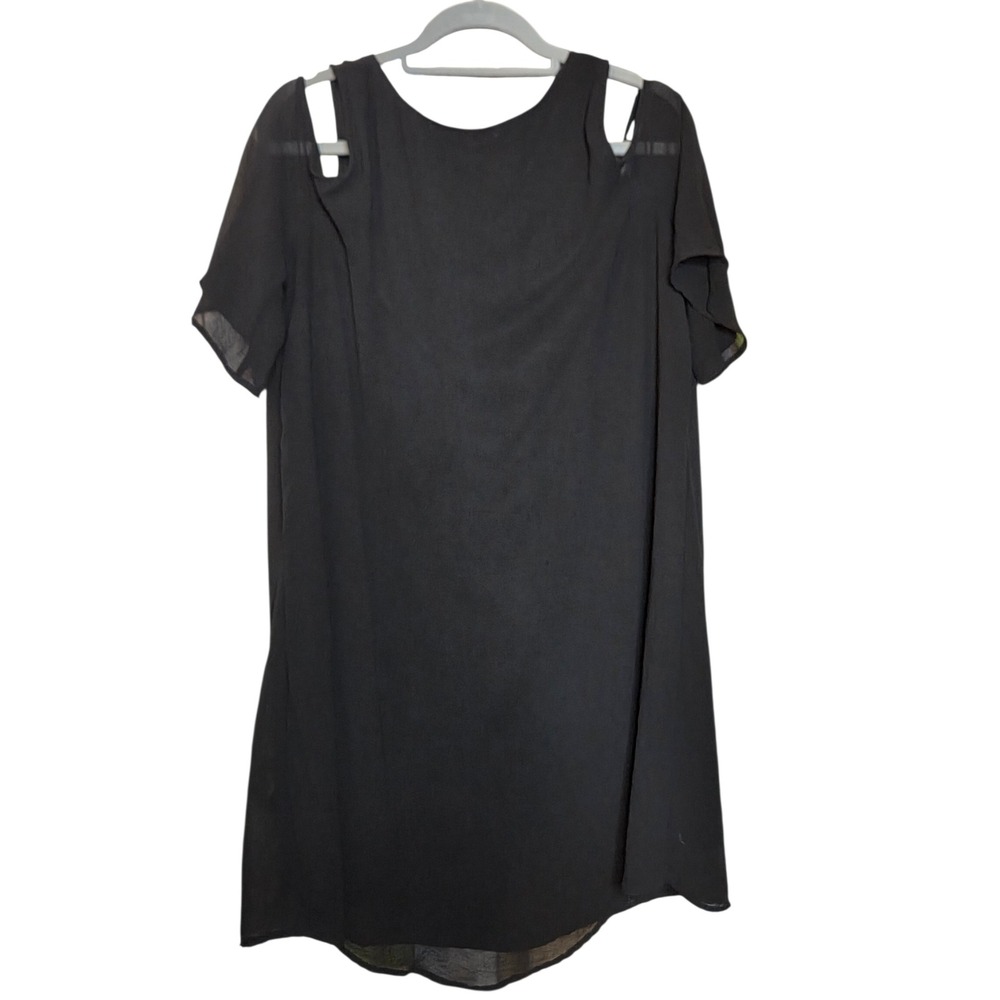 Tacera Women Black Cold Shoulder Keyhole Shift Dress Silver Bar Whimsigoth